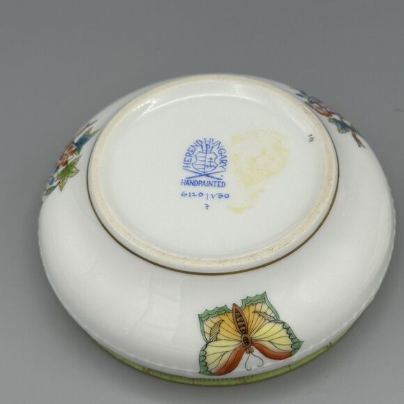 Vtg Herend Queen Victoria Porcelain Rd Box & Lid Trinket Dish with Rose Finial - Picture 7 of 14